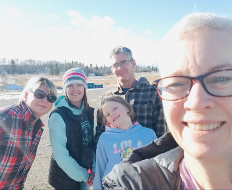 Our five Pieridae volunteers pose for a selfie at the Stoney Nakoda Food Bank